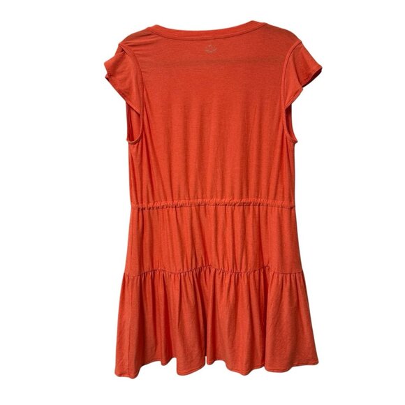 BEYOND YOGA FEATHERWEIGHT OUT AND ABOUT MINI DRESS SZ L ORANGE CORAL TIERED BOHO - Picture 2 of 7